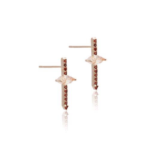 Brinco cristal citrino zirconia chocolate reto com navete