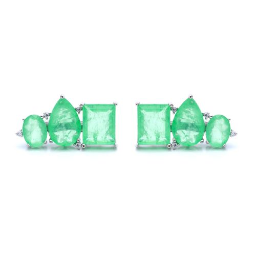 Brinco fusion esmeralda colombiana zirconia branca ear cuff formas