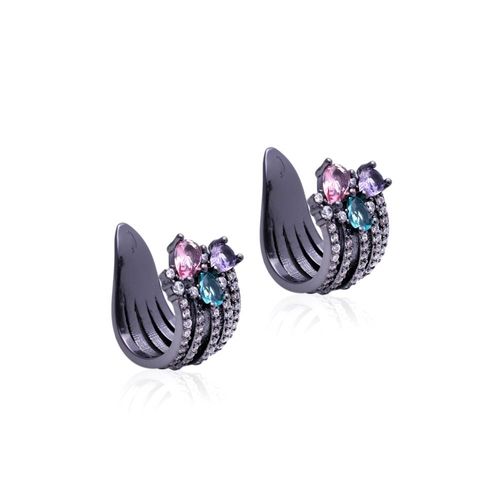 Brinco cristal ametista cristal paraiba cristal turmalina rosa ear hook 5 linhas gotas (par)