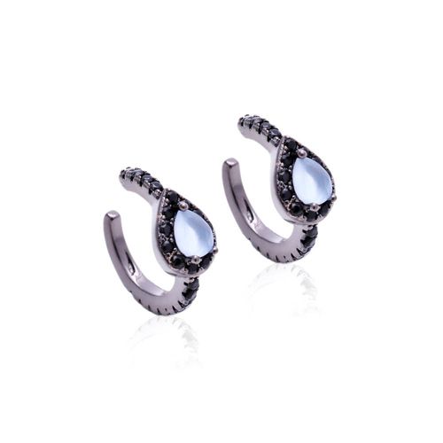 Brinco cristal tanzanita zirconia negra piercing gota cravejada