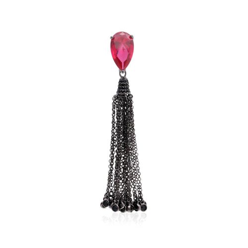 Pingente cristal rubi zirconia negra gota com chuveirinho