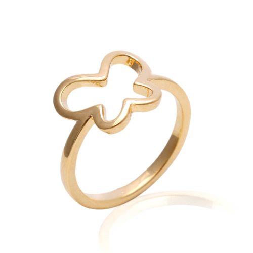 Anel Liso Borboleta Vazada Banho de Ouro 18K aro14