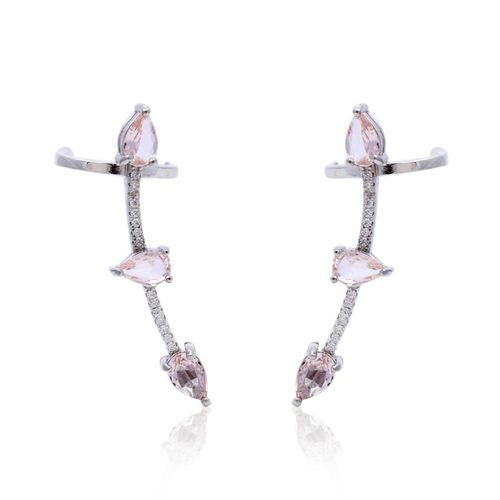 Brinco cristal morganita zirconia branca 3 gotas ear cuff