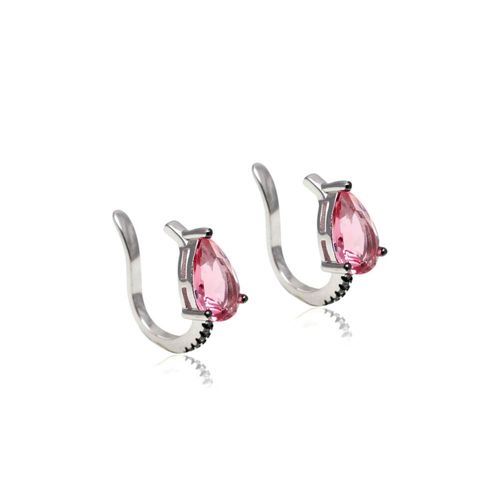 Brinco cristal turmalina rosa zirconia chocolate piercing gotinha (par)