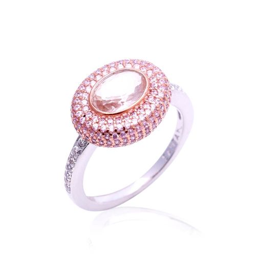 Anel zirconia rosa zirconia branca oval bordado aro22
