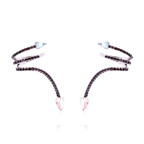 Brinco cristal morganita cristal topazio azul zirconia chocolate serpente