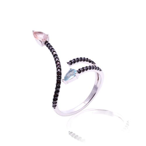 Anel cristal morganita cristal topazio azul zirconia chocolate serpente aro14