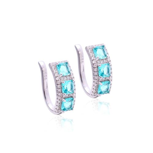 Brinco cristal paraiba zirconia branca piercing 3 quadradinhos (par)