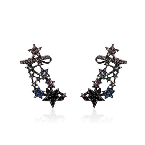 Brinco zirconia colorida ear hook estrelas