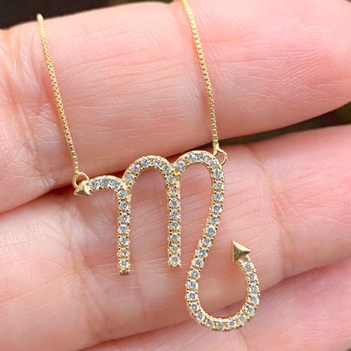 Colar zirconia branca signo escorpião 55cm