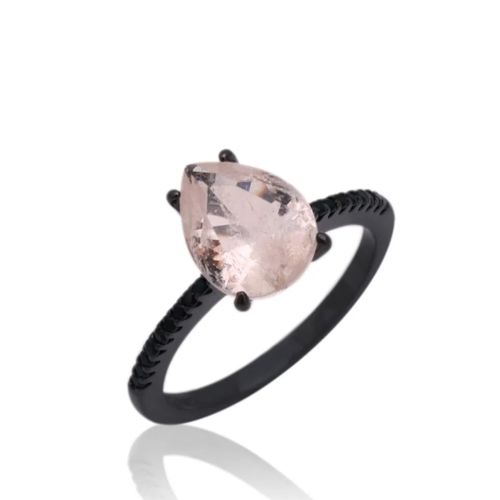 Anel zirconia negra gota 8x10 aro13
