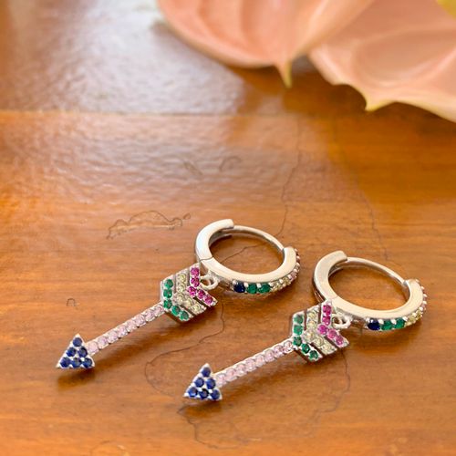 Brinco Ear Bling Flecha Zircônia Rosa Prata 925