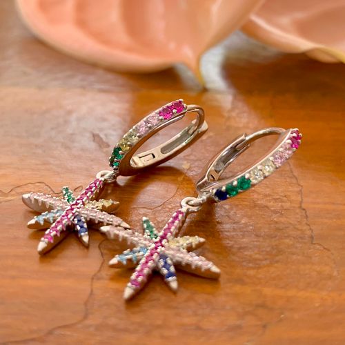 Brinco zirconia rosa zirconia vermelha zirconia azul escuro ear bling estrelinha colorida