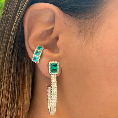 Brinco cristal paraiba zirconia branca piercing 3 quadradinhos (par)