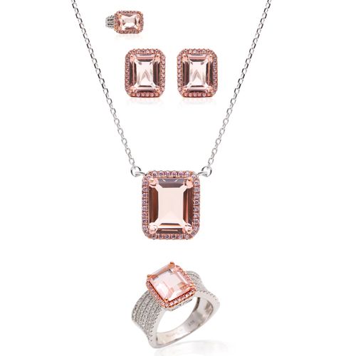 Brinco cristal morganita zirconia rosa zirconia branca piercing retangulo bordado