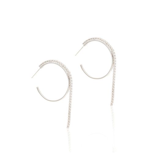 Brinco zirconia branca argola media pendulo 1 linha