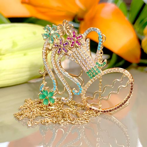 Colar Cristal Esmeralda Signo Aquário Banho de Ouro 18K 55CM
