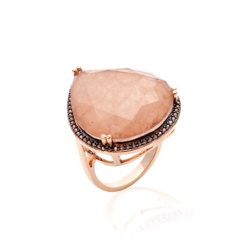 Anel fusion morganita zirconia chocolate gota aro22