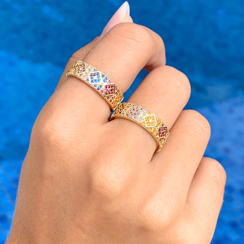 Anel nano turquesa zirconia verde zirconia azul escuro inteiro mosaico aro14