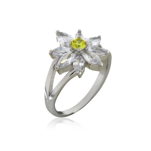Anel cristal citrino zirconia branca flor (promoção 50%) aro16