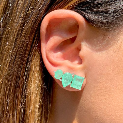 Brinco fusion esmeralda colombiana zirconia branca ear cuff formas