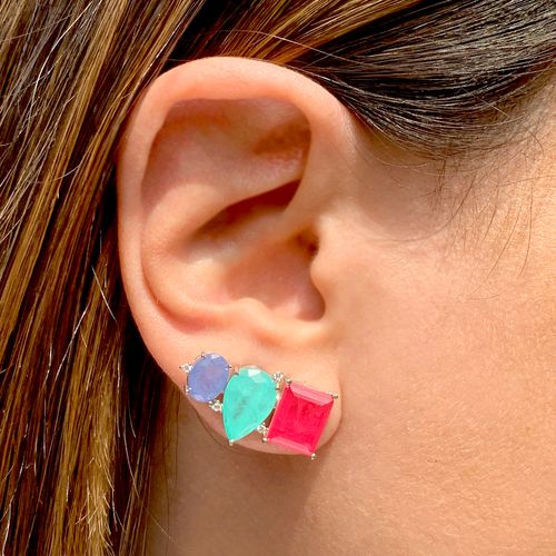Brinco fusion turmalina rosa fusion tanzanita fusion turmalina paraiba ear cuff formas