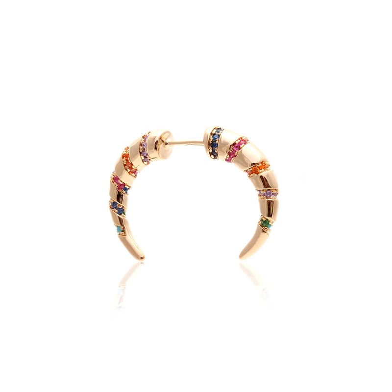 Brinco Chifre Italiano Cravejado de Zircônias Coloridas Banho de Ouro 18K