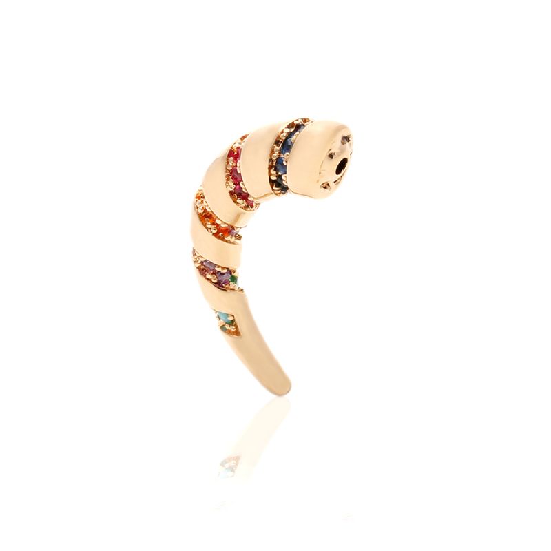 Brinco Chifre Italiano Cravejado de Zircônias Coloridas Banho de Ouro 18K