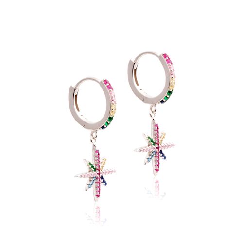 Brinco zirconia rosa zirconia vermelha zirconia azul escuro ear bling estrelinha colorida