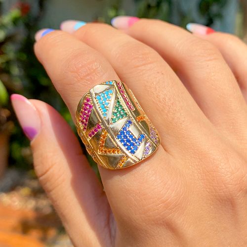 Anel zirconia vermelha nano turquesa zirconia roxa riscos (promoção 50%) aro14