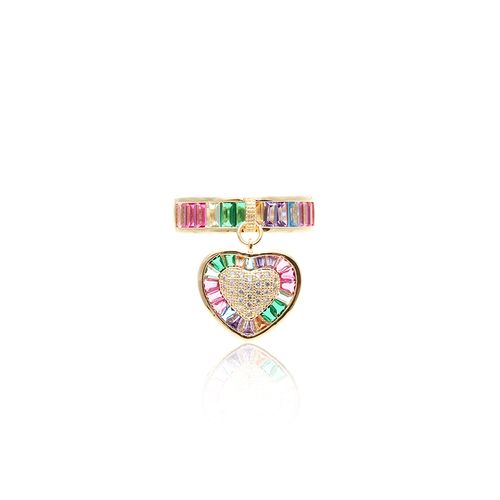 Anel cristal turmalina rosa cristal esmeralda cristal citrino coração inteiro cravejado aro14