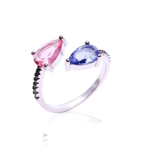 Anel cristal turmalina rosa cristal tanzanita zirconia chocolate 2 gotas aro15