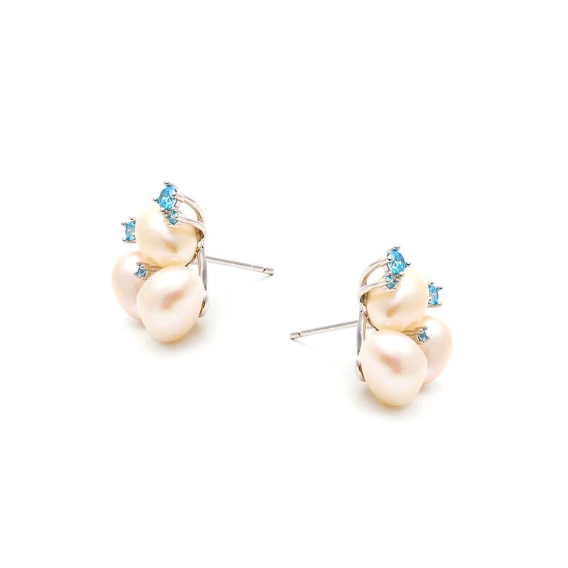 Brinco Cacho de Pérolas Banho de Ródio Branco