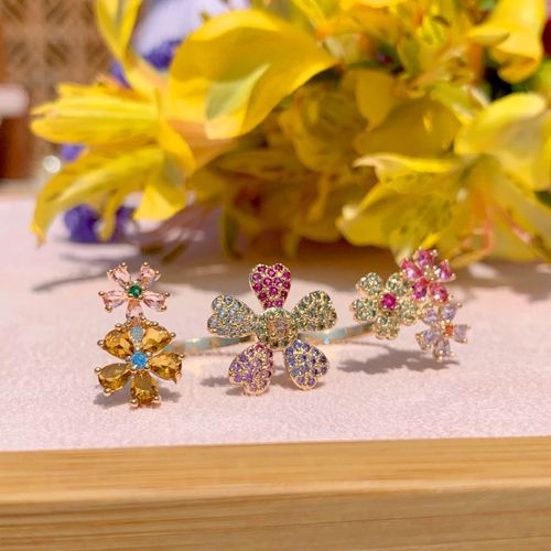 Anel cristal citrino cristal turmalina rosa cristal morganita flores aro17