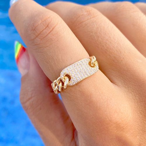 Anel Correntaria Chapa Zircônia Branca Banho de Ouro 18K aro 23 (promoção 50%)
