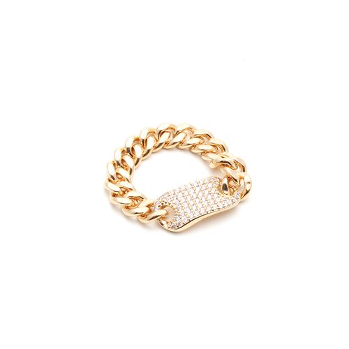 Anel Correntaria Chapa Zircônia Branca Banho de Ouro 18K aro 23 (promoção 50%)