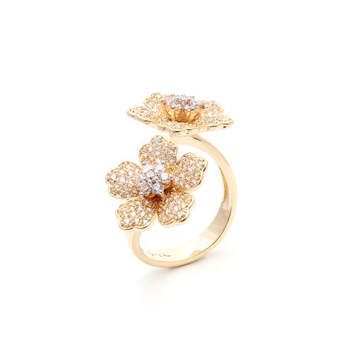 Anel zirconia branca flor dupla cravejada aro22