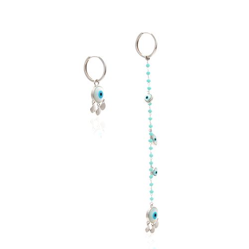 Brinco cristal turquesa madre perola ear bling olho grego longo (promoção 50%)