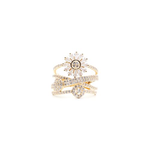 Anel zirconia branca trançado flor de baguetes aro14