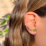 Brinco Ear Cuff Ovais Cristal Peridoto Banho de Ouro 18K