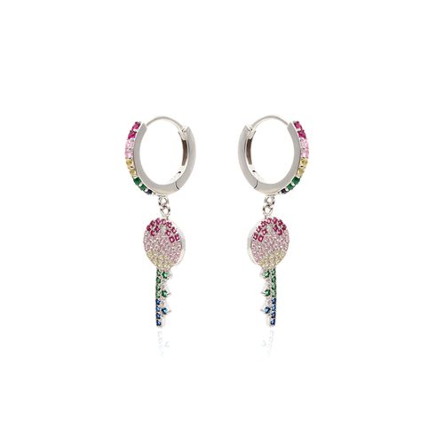 Brinco Ear Bling Chave Zircônia Rosa Prata 925