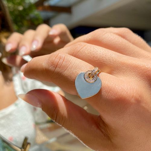 Anel Coração Pendurado Zircônia Branca Banho de Ouro 18K aro21