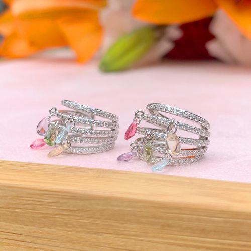 Brinco cristal turmalina rosa cristal tanzanita cristal citrino ear hook gotas penduradas (unitário)