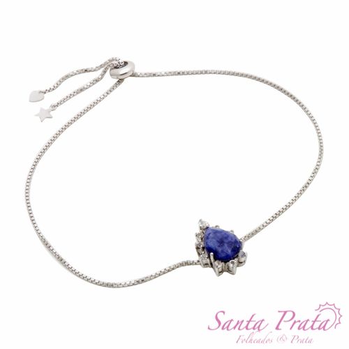 Pulseira safira premium zirconia branca gota regulavel (super promoção)