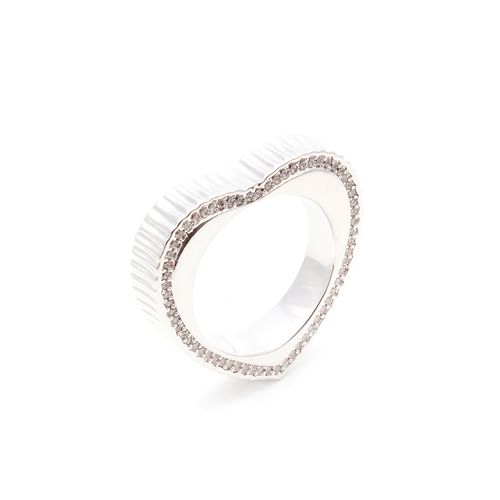 Anel zirconia branca coração plissado (super promoção) aro14