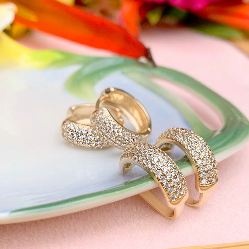 Brinco zirconia branca argola + piercing linhas ( g )