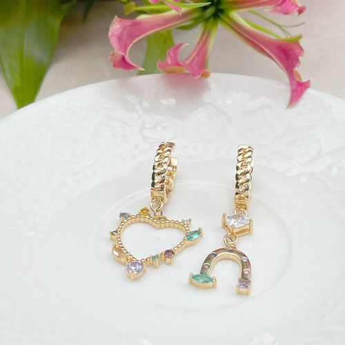 Brinco cristal paraiba cristal ametista zirconia branca argola ferradura + coração (promoção 50%)
