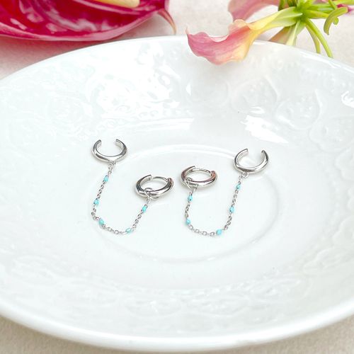 Brinco turquesa corrente bolinhas