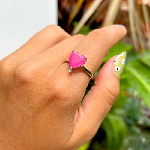 Anel fusion turmalina rosa zirconia branca coração aro21
