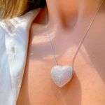Colar Coração Relicário Zircônia Branca Banho de Ródio Branco